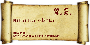 Mihailla Réta névjegykártya